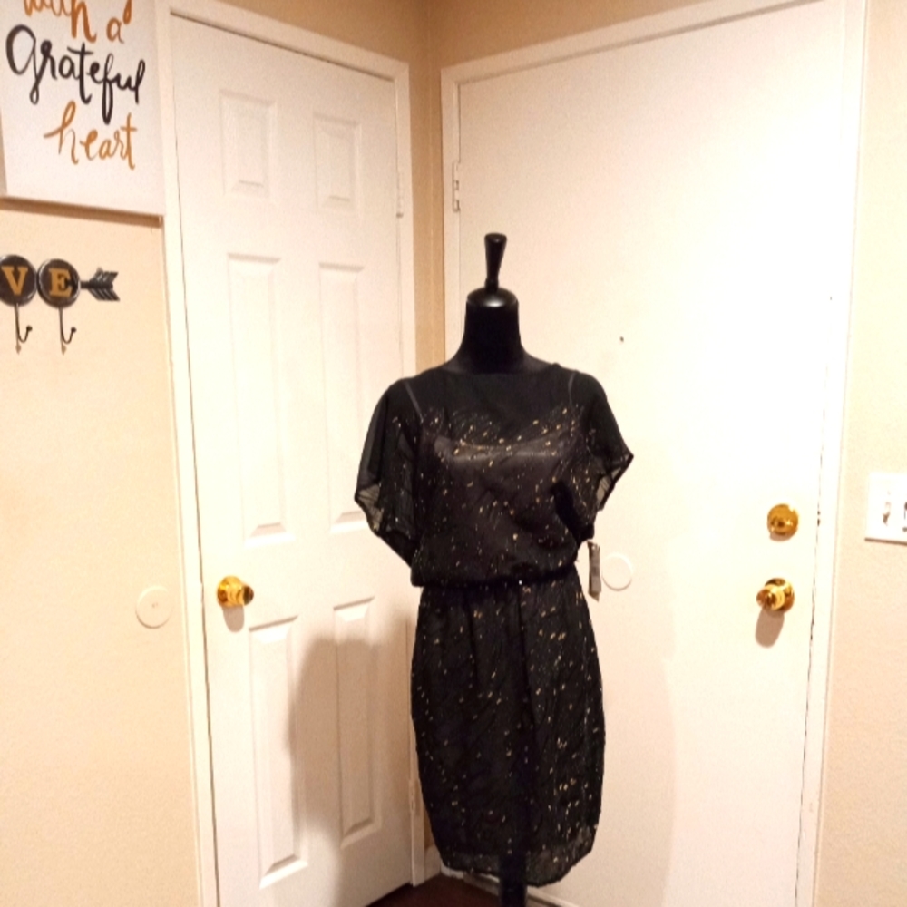 Sangria Black and Gold Flake Dress Size 6
